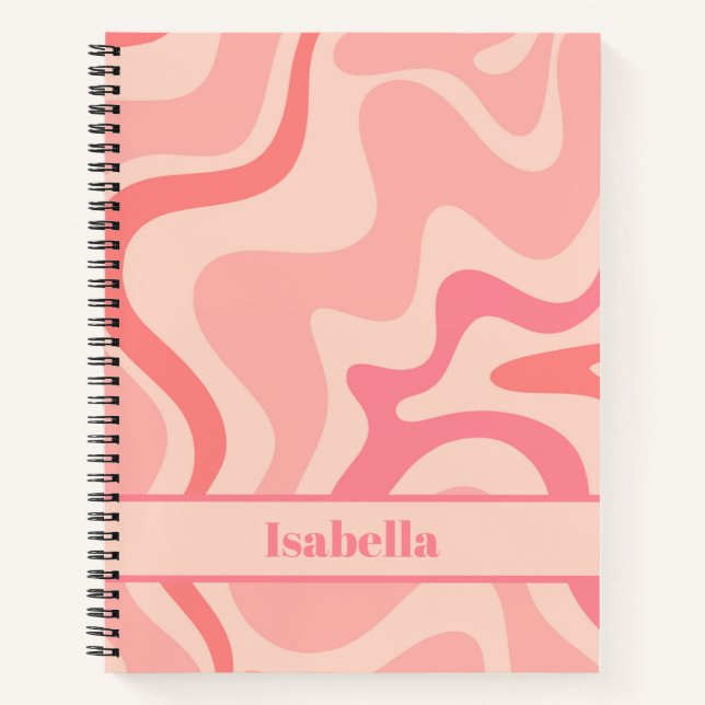 Retro Liquid Swirl Abstract Pink Personalised Notebook (Front)