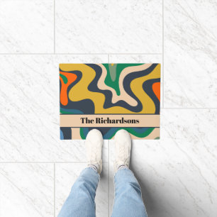 Retro Liquid Swirl Groovy Abstract Personalized Doormat