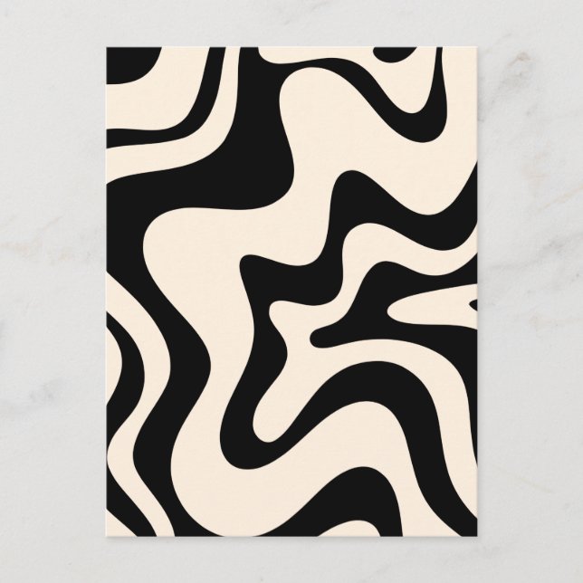 Retro Liquid Swirl Modern Abstract Pattern Black Postcard (Front)