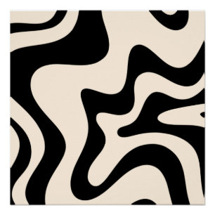 Retro Liquid Swirl Modern Abstract Pattern Black Poster