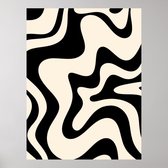 Retro Liquid Swirl Modern Abstract Pattern Black Poster (Front)