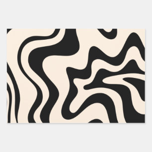 Retro Liquid Swirl Modern Abstract Pattern Black Wrapping Paper Sheet