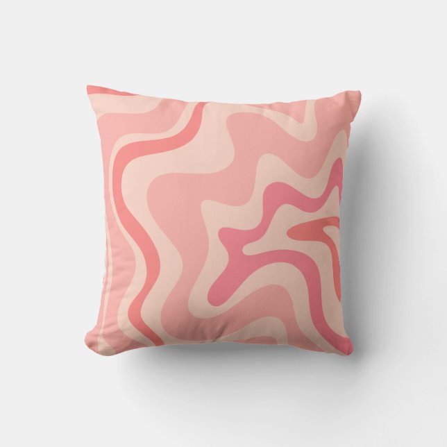 Retro Liquid Swirl Pink Blush Abstract Pattern Cushion (Front)