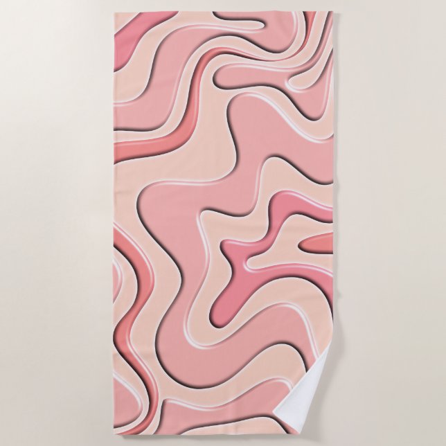 Retro Liquid Swirl Plastic Abstract Pattern Pink Beach Towel (Front)