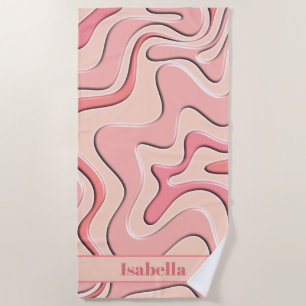 Retro Liquid Swirl Plastic Abstract Pattern Pink Beach Towel