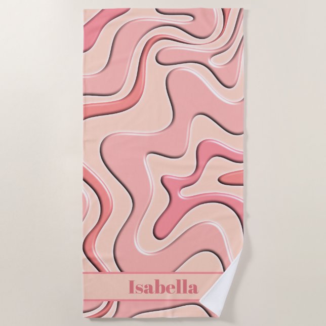 Retro Liquid Swirl Plastic Abstract Pattern Pink Beach Towel (Front)