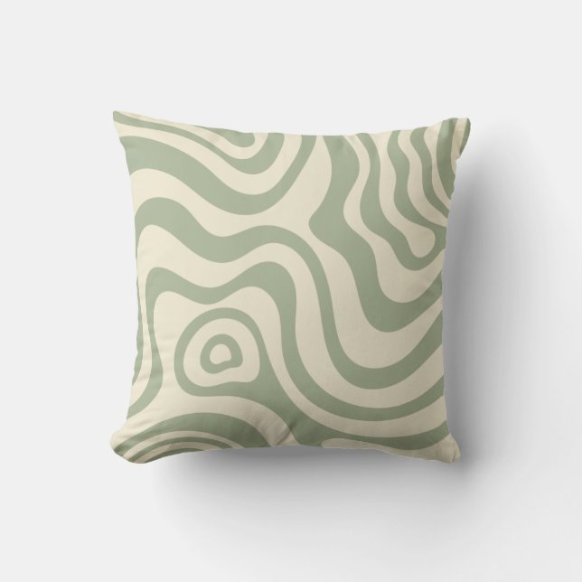 Retro Liquid Swirl Sage Green Cushion (Front)