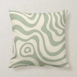 Retro Liquid Swirl Sage Green Cushion