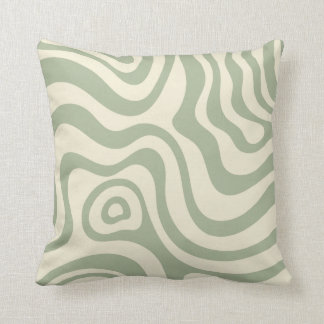 Retro Liquid Swirl Sage Green Cushion