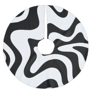 Retro Liquid Swirl Trippy Black and White Abstract Brushed Polyester Tree Skirt