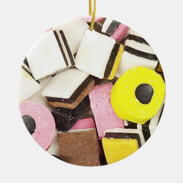 Retro Liquorice Candy Ceramic Ornament (Front)