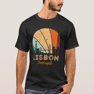 Retro Lisbon Sunset Skyline Landscape Lisbon Portu T-Shirt