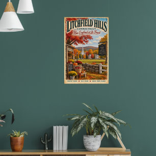 Retro Litchfield Hills Connecticut Fall Travel Poster