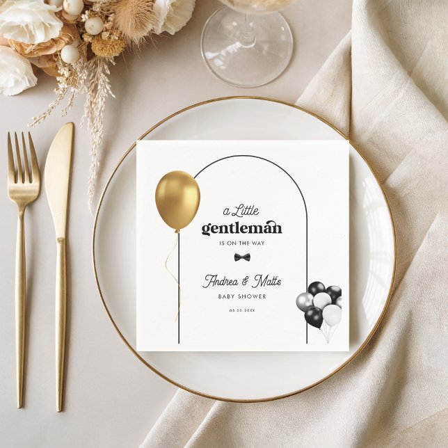 Retro Little Gentleman Balloons Boy Baby Shower Napkin (Creator Uploaded)