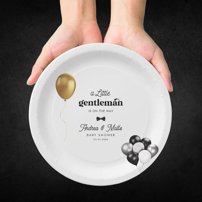 Retro Little Gentleman Balloons Boy Baby Shower Paper Plate (Creator Uploaded)