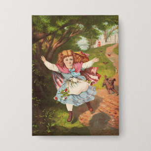 Retro Little Girl and Dog Lithograph Illustration