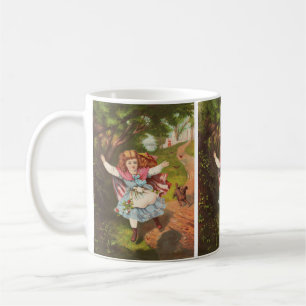 Retro Little Girl and Dog Lithograph Illustration Coffee Mug
