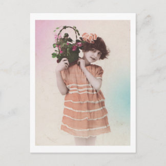 Retro Little Girl With Orange Dress Postcard