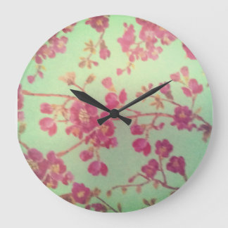 Retro little pink flowers  large clock
