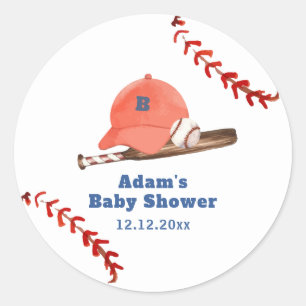 Retro LIttle Slugger Baseball Boy Baby Shower  Classic Round Sticker