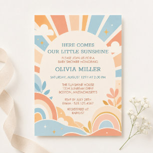 Retro Little Sunshine Boy Baby Shower Invitation