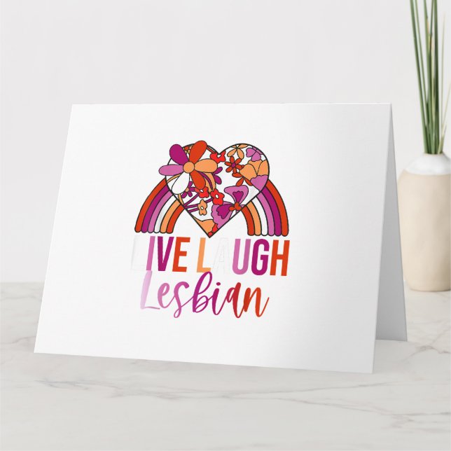 Retro Live Laugh Lesbian Rainbow Floral Heart Prid Card (Front)