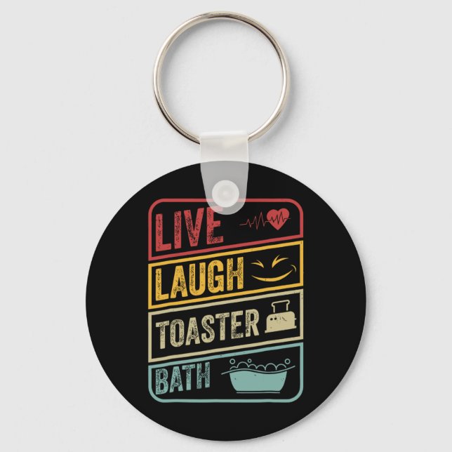 Retro Live Laugh Toaster Bath Skeleton Funny Hallo Key Ring (Front)