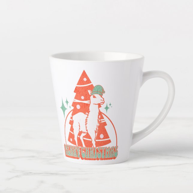 Retro Llama Alpaca Christmas Animal Character  Latte Mug (Right)