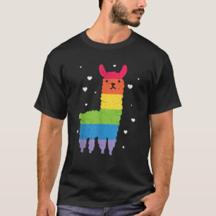 Retro Llama Alpaca Rainbow Lesbian Gay Pride LGBT T-Shirt