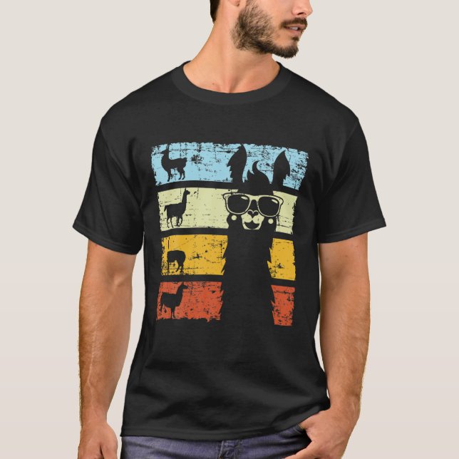 Retro Llama Alpaca With Sunglasses Used Look Vinta T-Shirt (Front)