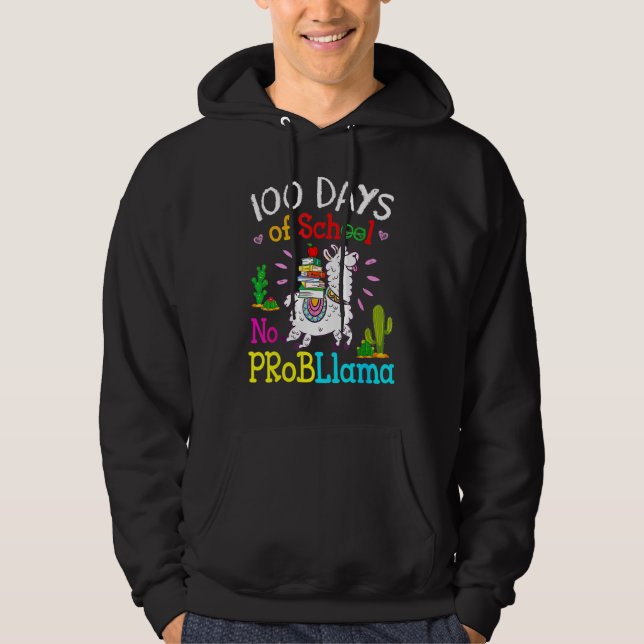 Retro Llama & Books Happy 100 Days Of School No Pr Hoodie (Front)