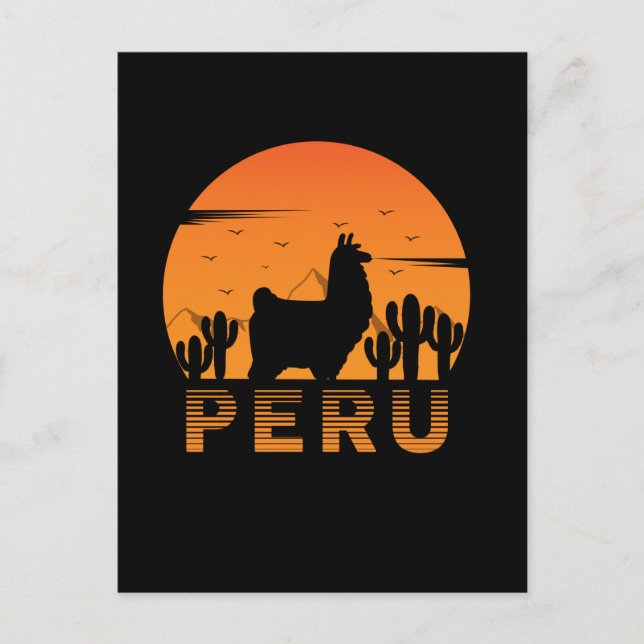 Retro Llama Peru Cactus Sunset Postcard (Front)