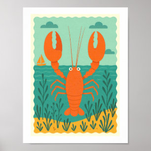 Retro Lobster Ocean Nautical Coastal Sea Life Poster