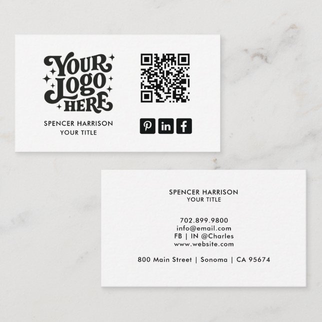 Retro Logo QR Code  Business Card (Front/Back)