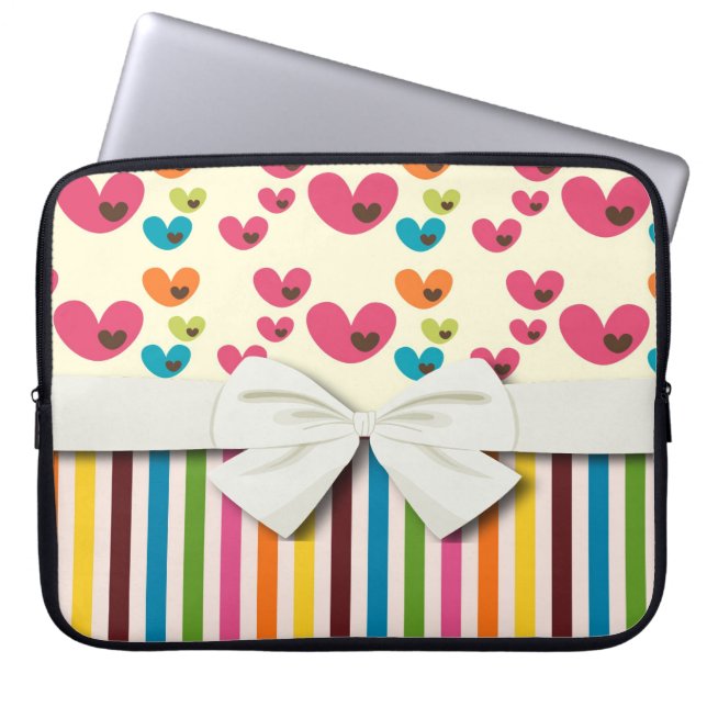retro lolly valentine love hearts and stripes laptop sleeve (Front)