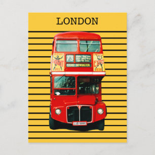 Retro London Bus on Yellow Background Postcard