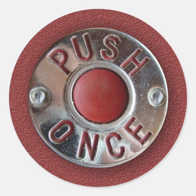Retro London Bus "Push Once" Stop Request Classic Round Sticker (Front)