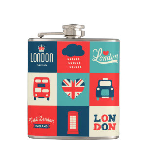 Retro London Collage Flask