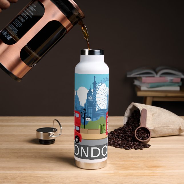 Retro London skyline Landmarks Water Bottle (Coffee)