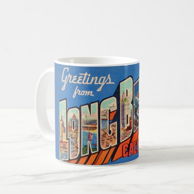 Retro Long Beach, CA Greeting Mug (Front Left)