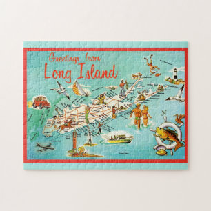 Retro Long Island 11x14 Map Jigsaw Puzzle