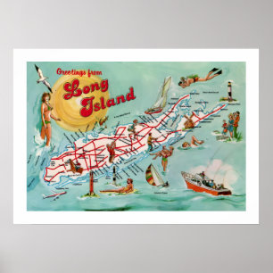 Retro Long Island 20x28 Map Print