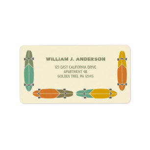 Retro Longboard Skateboards Return Address Label