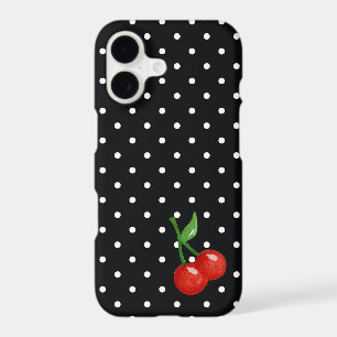 Retro Look Black and White Polka Dot with Cherries