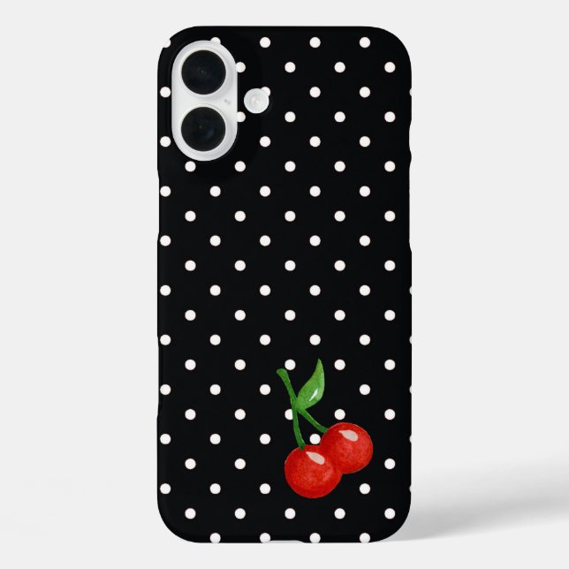 Retro Look Black and White Polka Dot with Cherries Case-Mate iPhone Case (Back)
