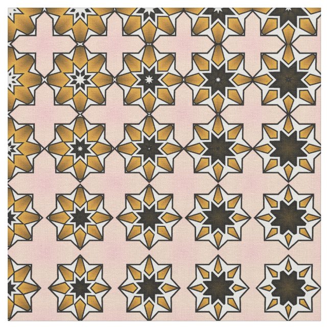 Retro look pattern in tan, black and pink fabric (Close Up)