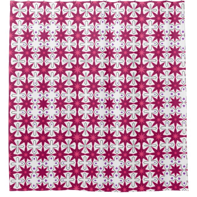 Retro look pink purple starburst shower curtain (Front)