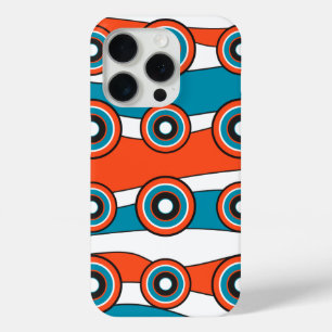 Retro look turquoise and orange circle wave iPhone 15 pro case