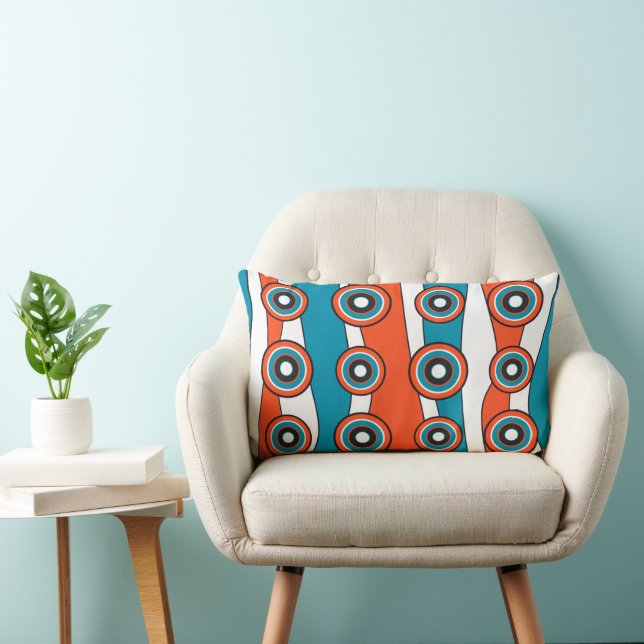 Retro look turquoise and orange circle wave lumbar cushion (Chair)