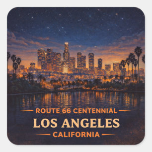 Retro Los Angeles California Skyline Twilight Star Square Sticker